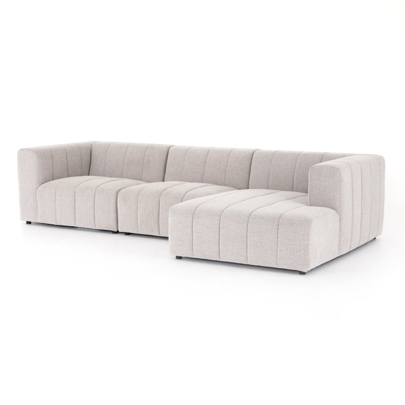 Langham Modular Chaise Sectional, Right Hand Facing, Light Gray Napa Sandstone Polyester, Black