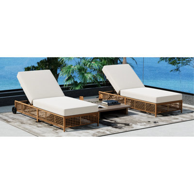 Paire de chaises longues d'extérieur pour piscine - Réglables, avec coussins et roulettes pour des moments de détente - Couleurs naturelles et beiges - Ensemble de 2 - Espace lounge fonctionnel pour jardin