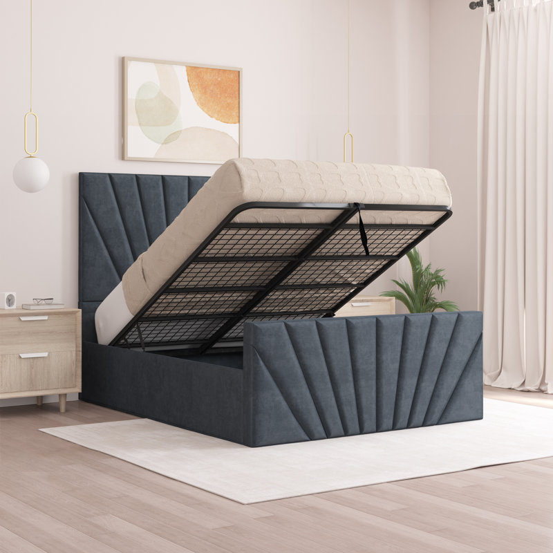 Odolo Upholstered Ottoman Storage Bed, Charcoal, Single (3')
