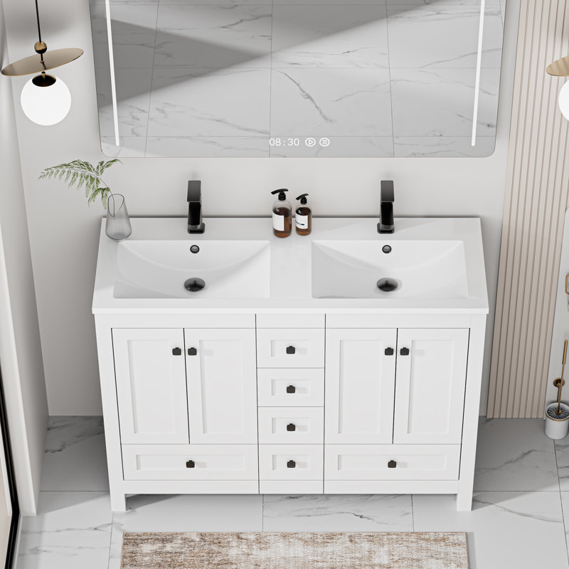 Makowski Wimer 48'' Double Sink Bathroom Vanity Set With Resin Top, Faucet, Assembly Required, White/Black