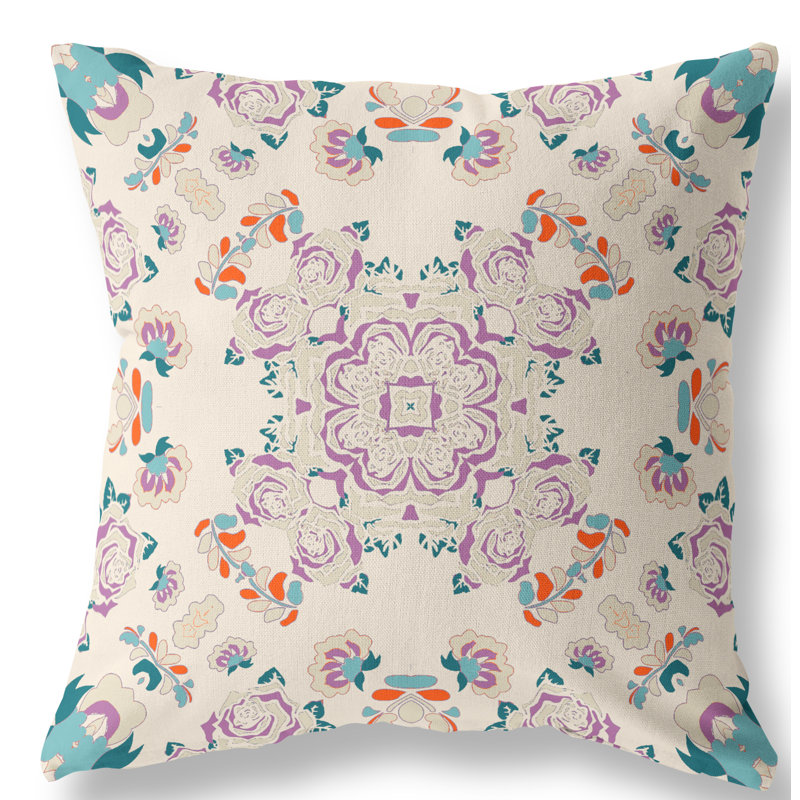  Housse et insert de coussin carré rose, 26" x 26", Blanc/mauve