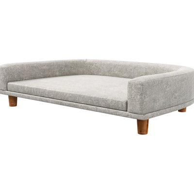 Lit luxueux pour animal de compagnie, housse lavable, pieds en bois, pour animaux de compagnie jusqu'à 66 lb - coussin gris doux, élégant