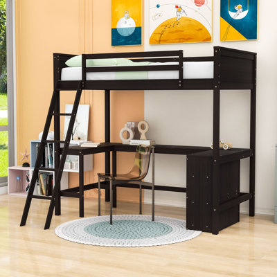 Twin Size Loft Bed With Desk And Bookshelves