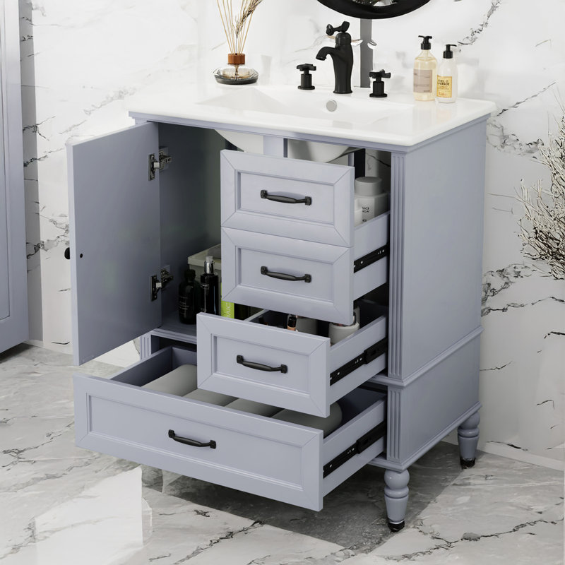 Meuble-lavabo 30 po avec lavabo, Gris, Noir, noir, noir, noir