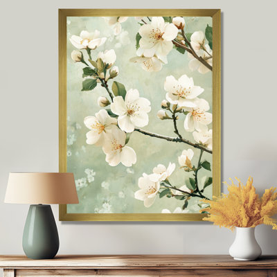Fleurs de cerisier blanches printanières - art mural floral, salon
