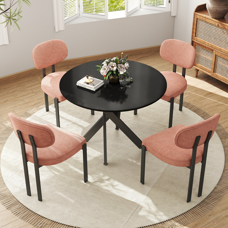 Ensemble repas rond à piédestal, Noir, 5, Orange