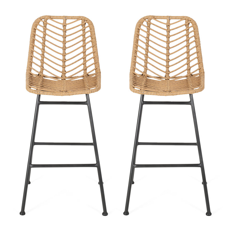 2 tabourets de bar d'extérieur - look moderne, pieds inclinés, structure en fer noir,