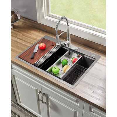 Idealhouse W Single Bowl Stainless Steel Drop-In Kitchen Sink with 1 Faucet Hole