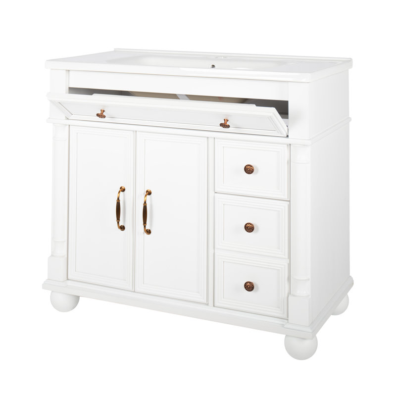 Lavabo de salle de bain Century avec base colonne romaine, Blanc
