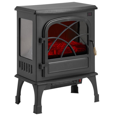Freestanding Electric Fireplace - 25.5 inch - Steel - 1 Piece - Stove Heater - Black - Realistic 3D Flame with Remote