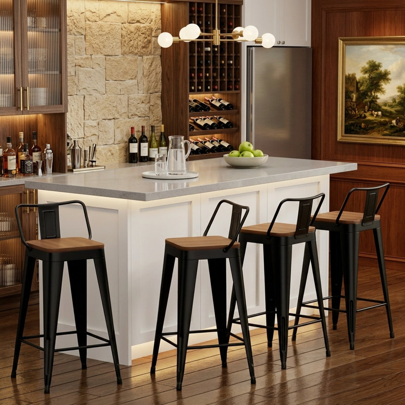 Saleh Counter Stool with Steel Frame, Matte Black, Bar Stool (30" Seat Height)