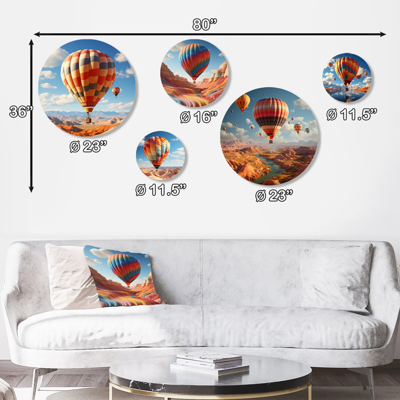 Abstract Colourful Balloon Soaring - Hot Air Balloon Hot Air Balloon Round Wall Art Set Of 5