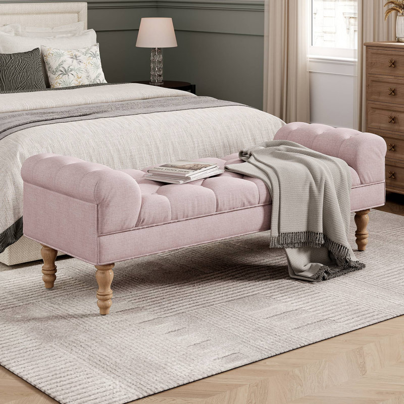 Button-Tufted End Of Bed Bench,Large Upholstered Ottoman,Foot Rest With Legs,Footstool With Rolled Arms,Upholstered Fabric Bench,Indoor Bench
