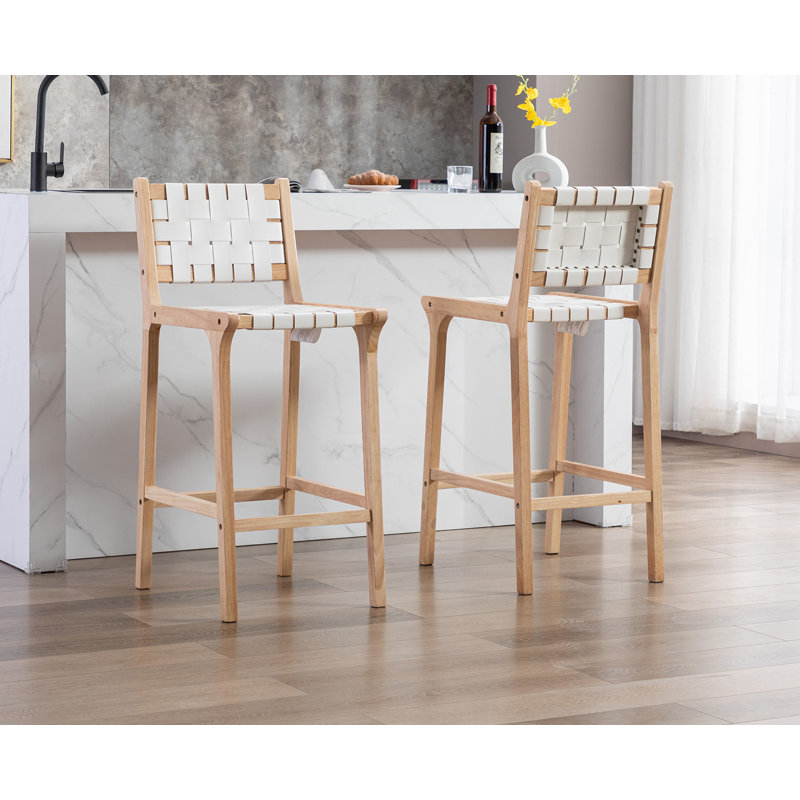 Pangita Solid Wood Counter Stool, Bar Stool (28.5” Seat Height), White/Original Wood Frame