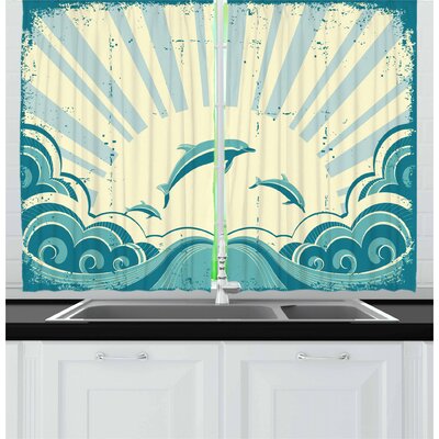 2 Piece Dolphin Nautical Inspirations In Dolphins With Rising Sun And Swirled Ocean Waves Kitchen Curtain -  East Urban Home, E61CF746EB074FEFA2950B8CB408405B