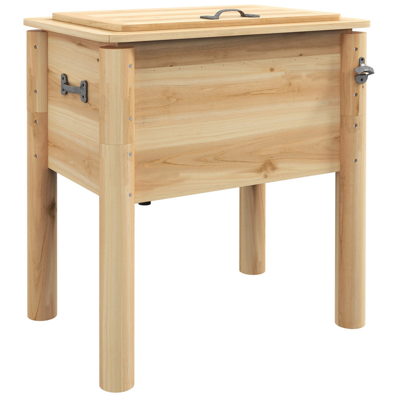 54 pte Glacière en bois - Breuvage extérieur durable avec bouchon de drainage, ouvre-bouteille, 3 poignées, doublure galvanisée polyvalente pour patio
