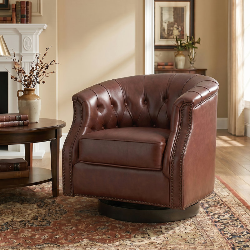Chaise berçante Chesterfield, Cuir véritable brun