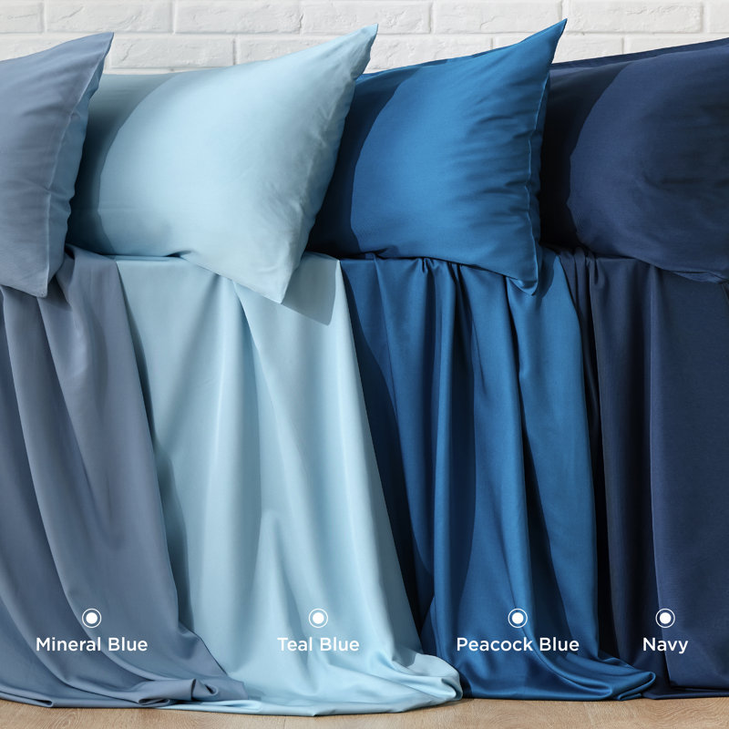 Essential Collection Cooling Rayon Derived from Bamboo Sheet Set, Full Sheet Set with 2 Pillowcases, Mineral Blue