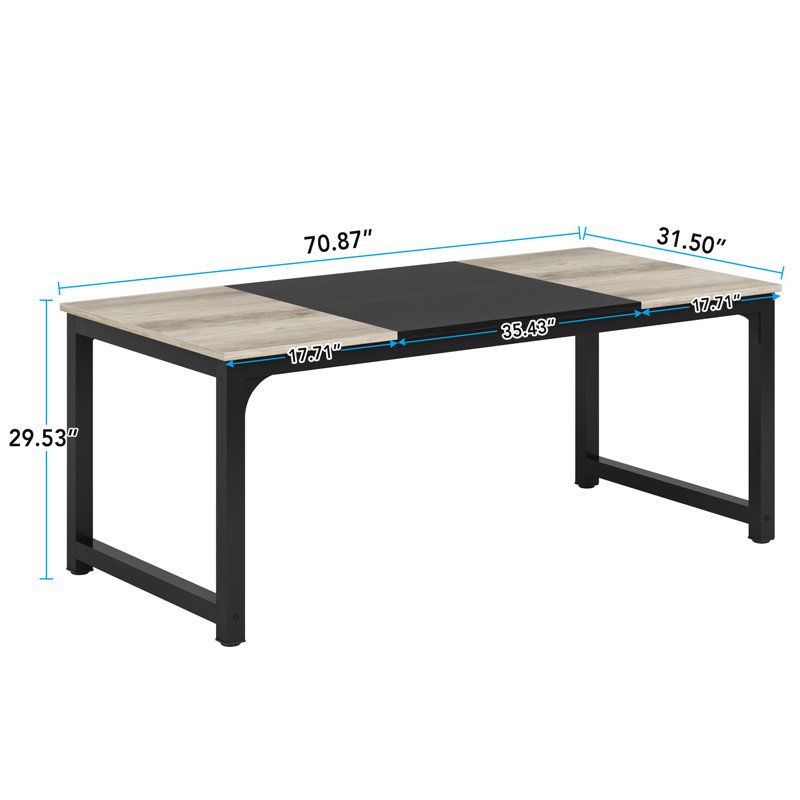Etting Rectangular Unfinished Dining Table, Black/Beige, Black