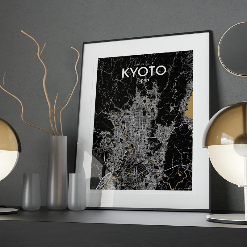 Kyoto City Map In Luxe - No Frame Print, 27.6cm H x 19.7cm W x 0.05cm D
