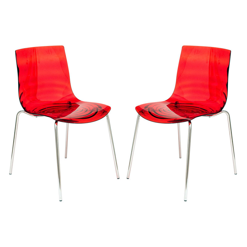 Clear Modern Acrylic Ghost Dining Chair - Modern Lucite Vanity Chair with Water Ripple Design - Chrome Mid Century Accent Seating