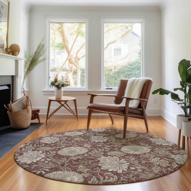 Premium Machine Washable Prisco Merlot Rug, Round 8'