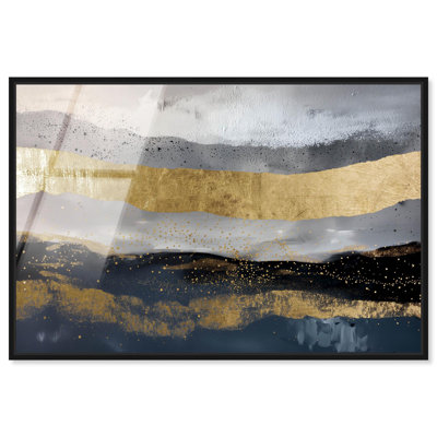 Rivers of Gold Framed High-Gloss Acrylic Glass Wall Art Blue Abstract Wall Art by Art Remedy, Black Frame, 36 x 24
