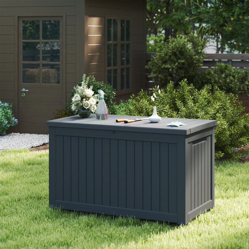 Decksplore 270 Gallons Water Resistant Resin Lockable Deck Box, Black