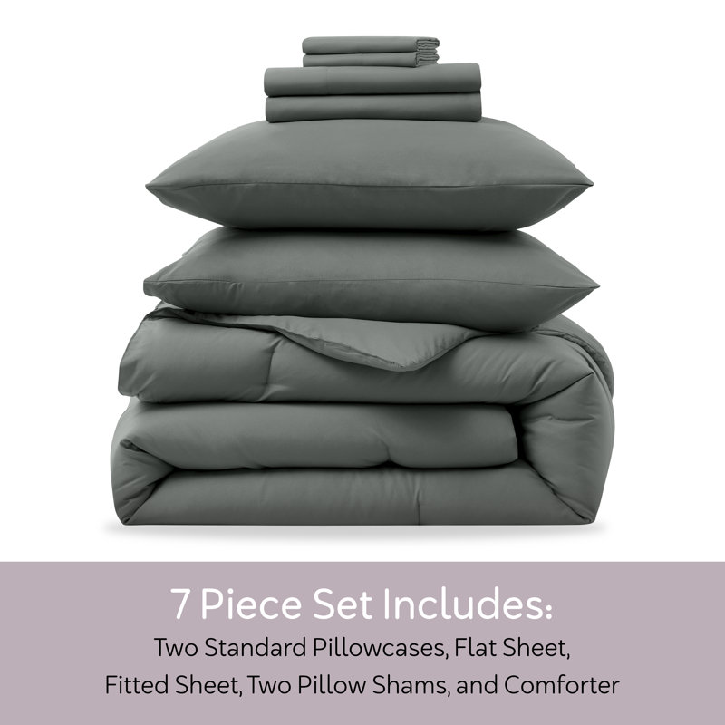 Soft Microfiber 7 Piece Comforter Set with Sheets, Gentle Pine, Queen Comforter + 6 Additional Pieces