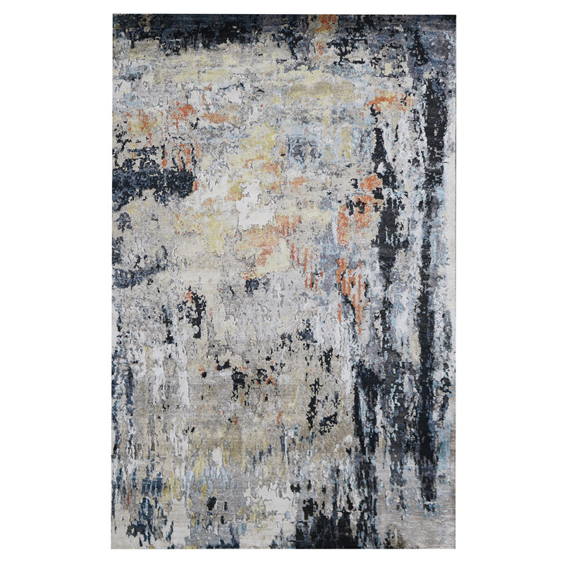 Hand Knotted Abstract Area Rug, Rectangle 6' x 8'