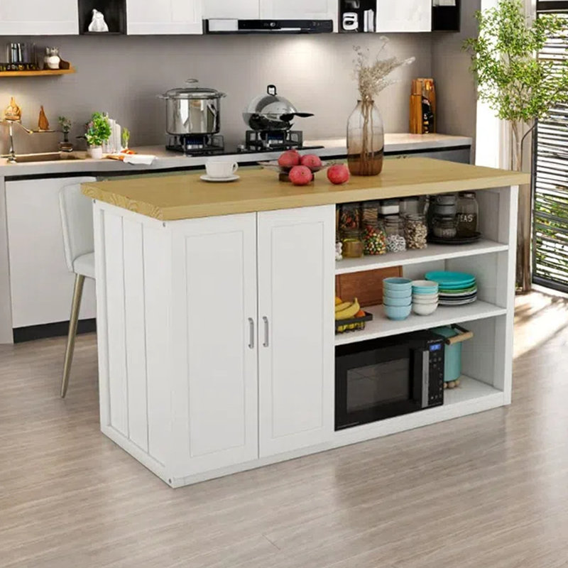 Îlot de cuisine multifonctionnel 55,12 po avec armoire de rangement