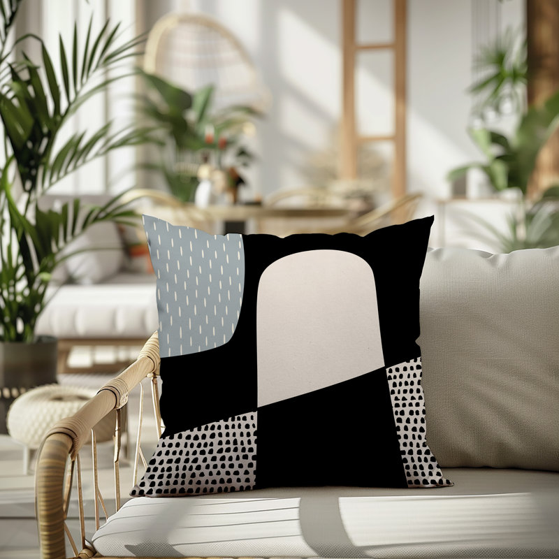 Coussin carré intérieur / extérieur pia, H 15 po x l 15 po, Gris / noir / blanc cassé