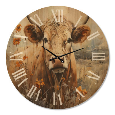 Cow in the Meadow III – Oversized Nature Wood Wall Clock Print