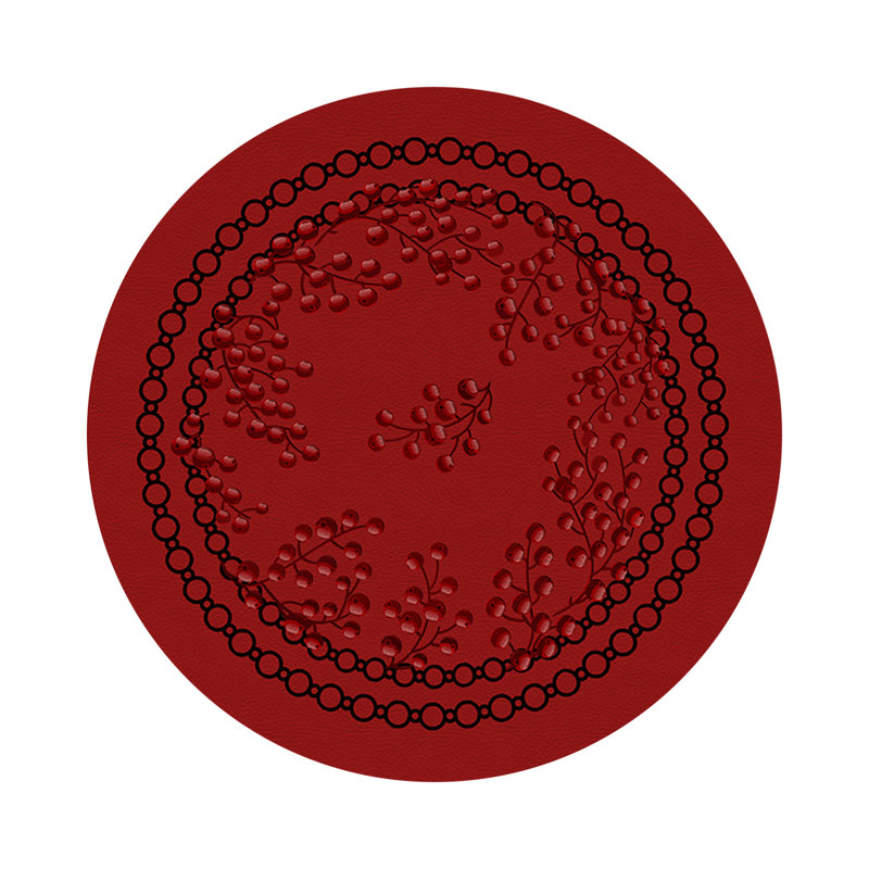 Christmas Berries Vegan Leather Round Pebble Placemat, Red