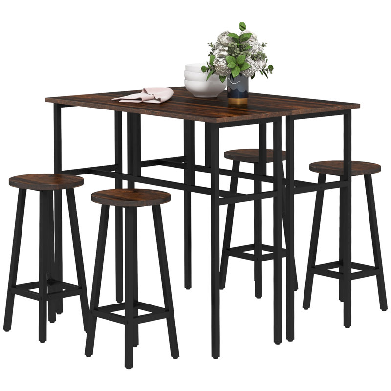 6-Piece Bar Table Set with 2 Breakfast Tables 4 Stools for Kitchen