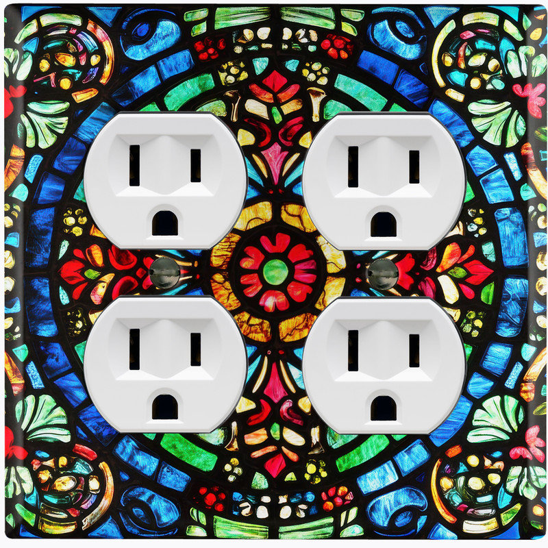Couvercle de plaque d'interrupteur en métal; Rectangle 2 bandes US standard - Image imprimée d'un motif de mosaïque de vitrail