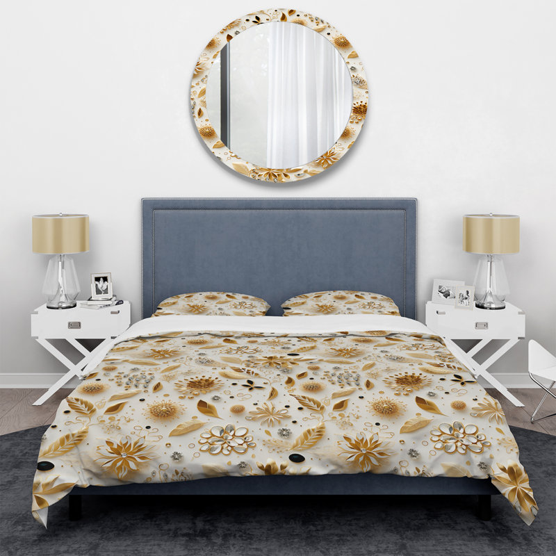 Ensemble de housse de couette en marbre blanc et doré Glam, Housse de couette pour grand lit et 2 taies décor
