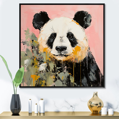 Panda blanc et rose en fleurs II - art mural animal panda