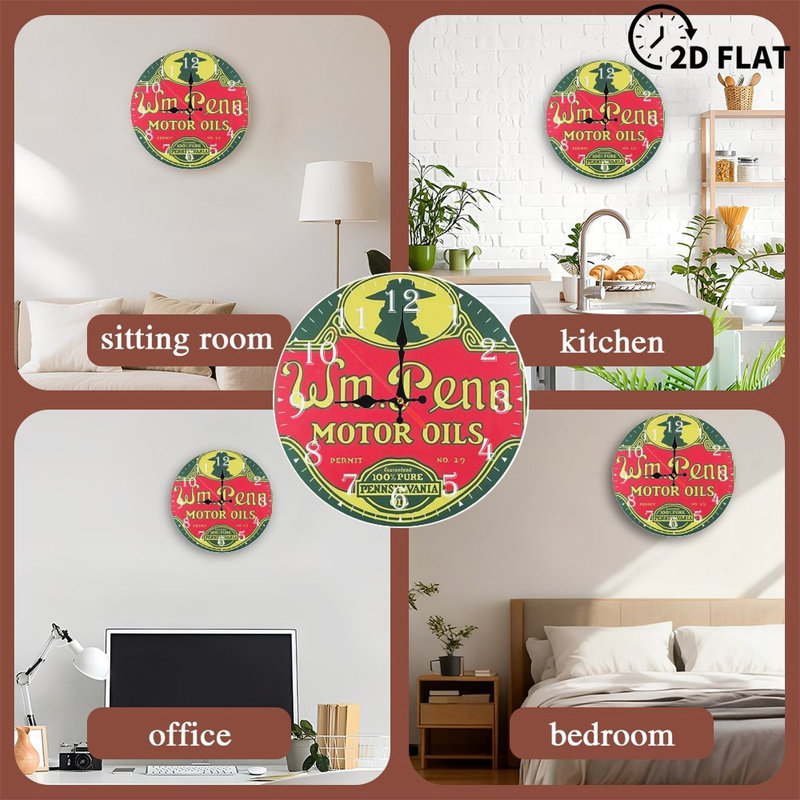 Horloge murale en bois 10 po, mouvement silencieux, à piles (piles AA non incluses), décor artistique, parfait pour les décorations