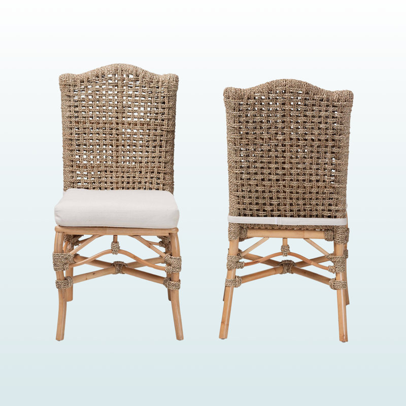 Chaise de salle à manger Ringo Camelback en rotin naturel et jonc de mer, ensemble de 2