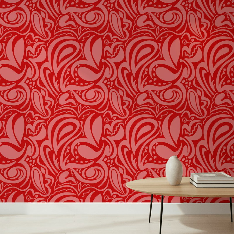 Abstract Pattern Wallpaper Curves Red Decorative Mural