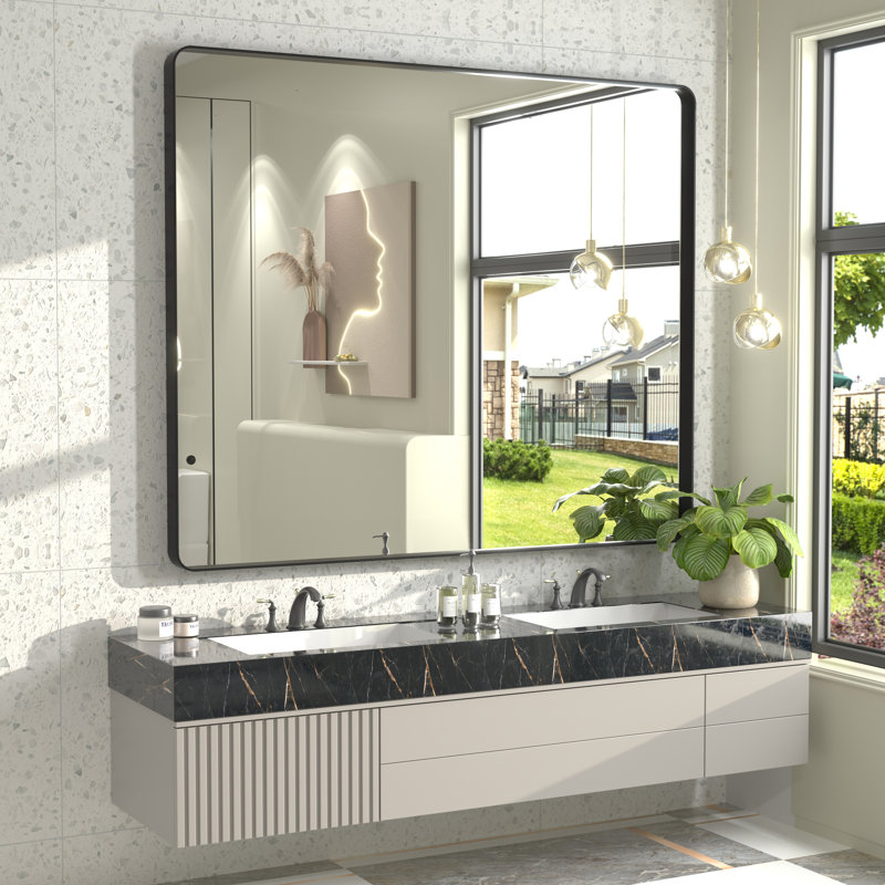 Miroir mural Aevar, Noir mat, 48 po x 40 po