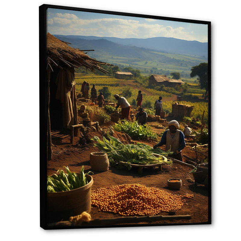 «Labrina African Tribes Kikuyu Harvest IV», reproduction sur toile, 40" H x 30" W, Cadre flottant noir