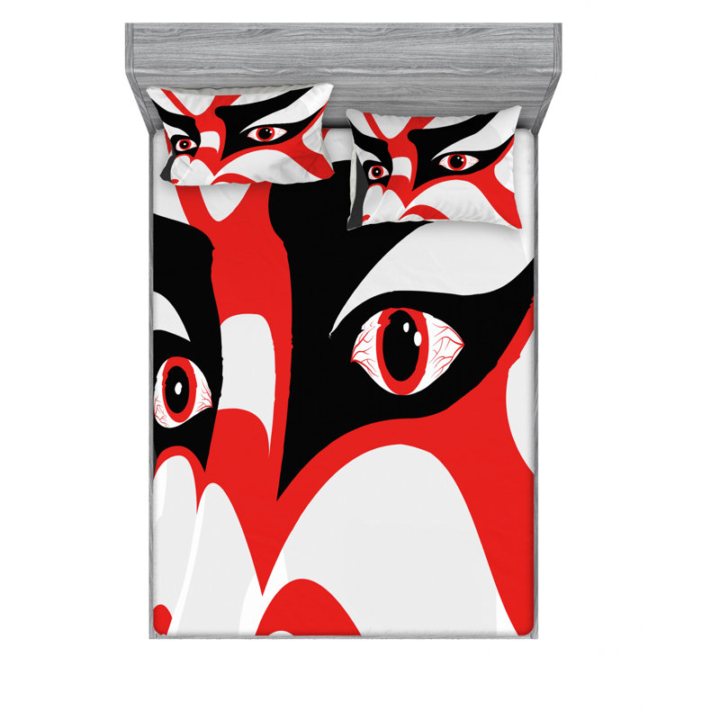 Ensemble de literie à yeux kabukis japanese, Ensemble de draps pour lit double avec un drap-hou