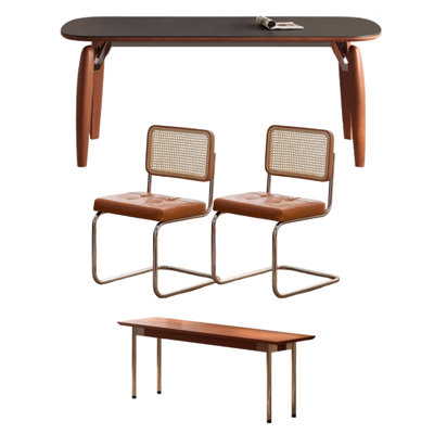 Delicate Retro Rock Slab Boxwood Dining Table Set