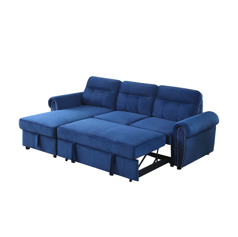 Canapé-lit modulaire réversible en tissu 96,5 po, Velours bleu, Réversible