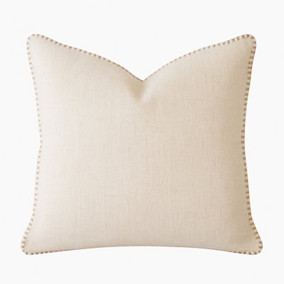Homey COZY Ivory Linen-Style Throw Pillow – With Decorative Stitching For A Refined, Natural Look