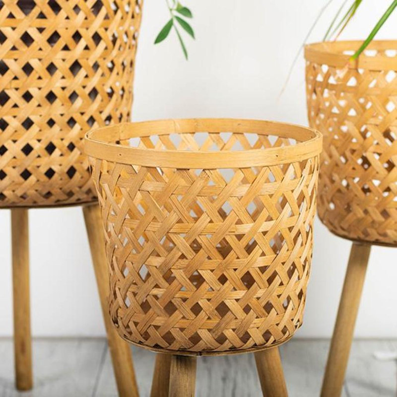 Jardinières en bambou naturel, ensemble de 3