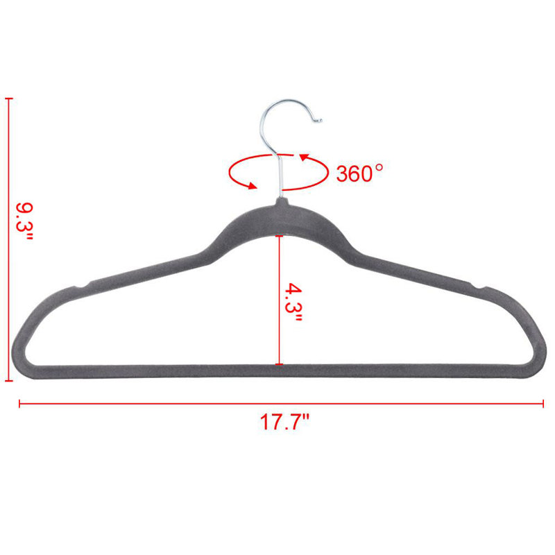 Santos Velvet Non-Slip Hanger with 360° Swivel Hook, Gray