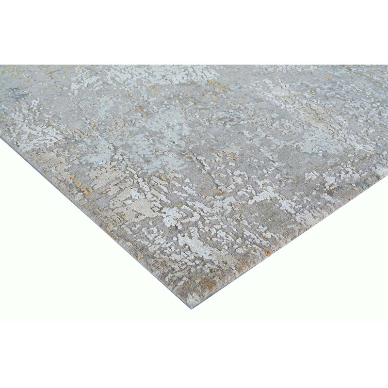 Handmade Silk and Wool Abstract Area Rug, Rectangle 4' x 6'